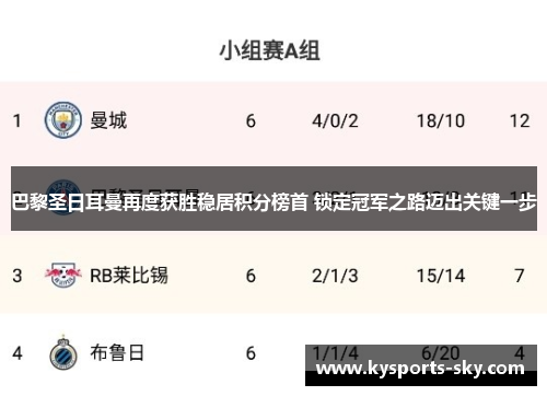 巴黎圣日耳曼再度获胜稳居积分榜首 锁定冠军之路迈出关键一步