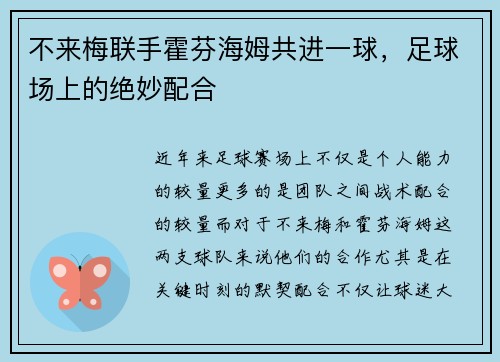 不来梅联手霍芬海姆共进一球，足球场上的绝妙配合