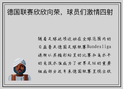 德国联赛欣欣向荣，球员们激情四射